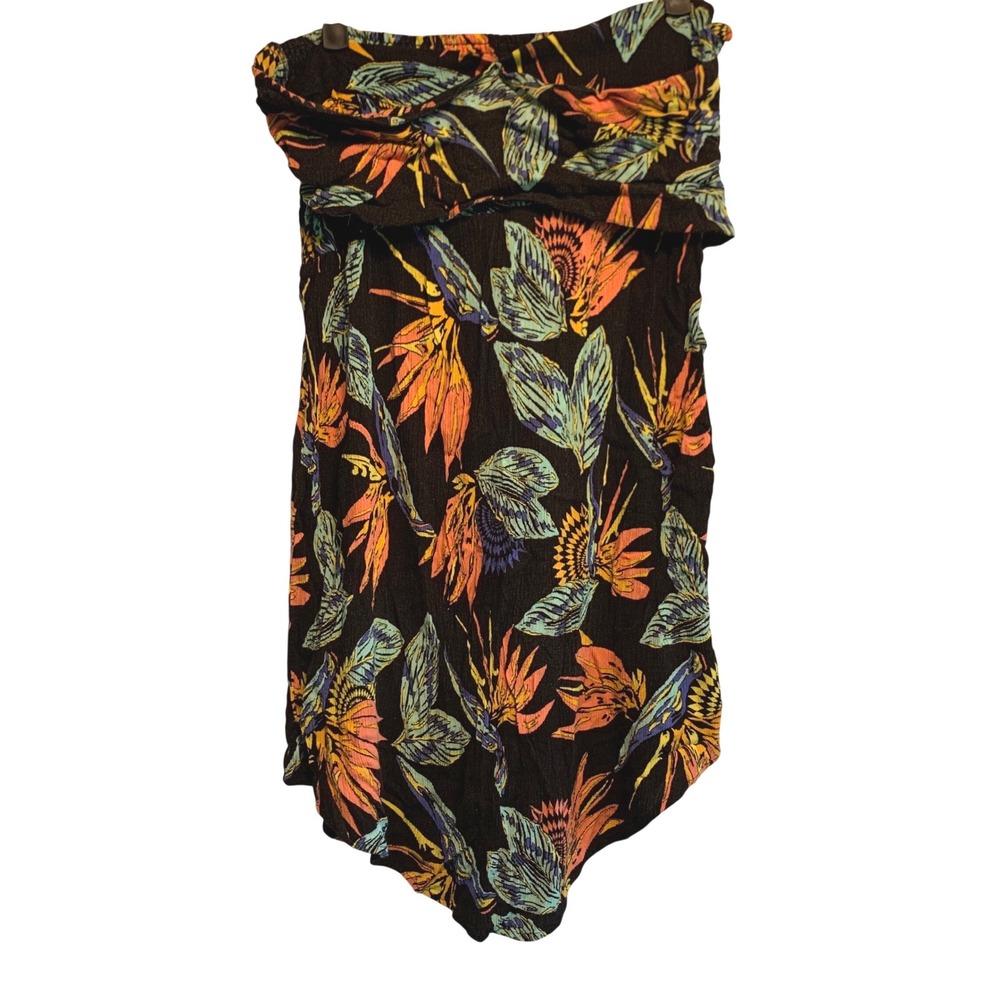 Volcom Bondi Dress Large boho Tropical Bird of Paradise Strapless Smocked Ruffle